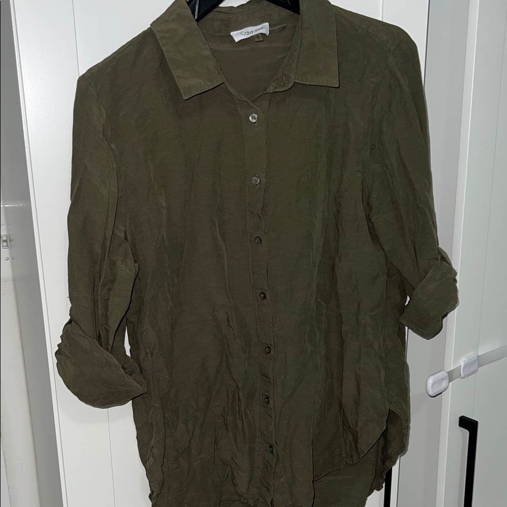 Calvin Klein Women's Olive Button Down Shirt